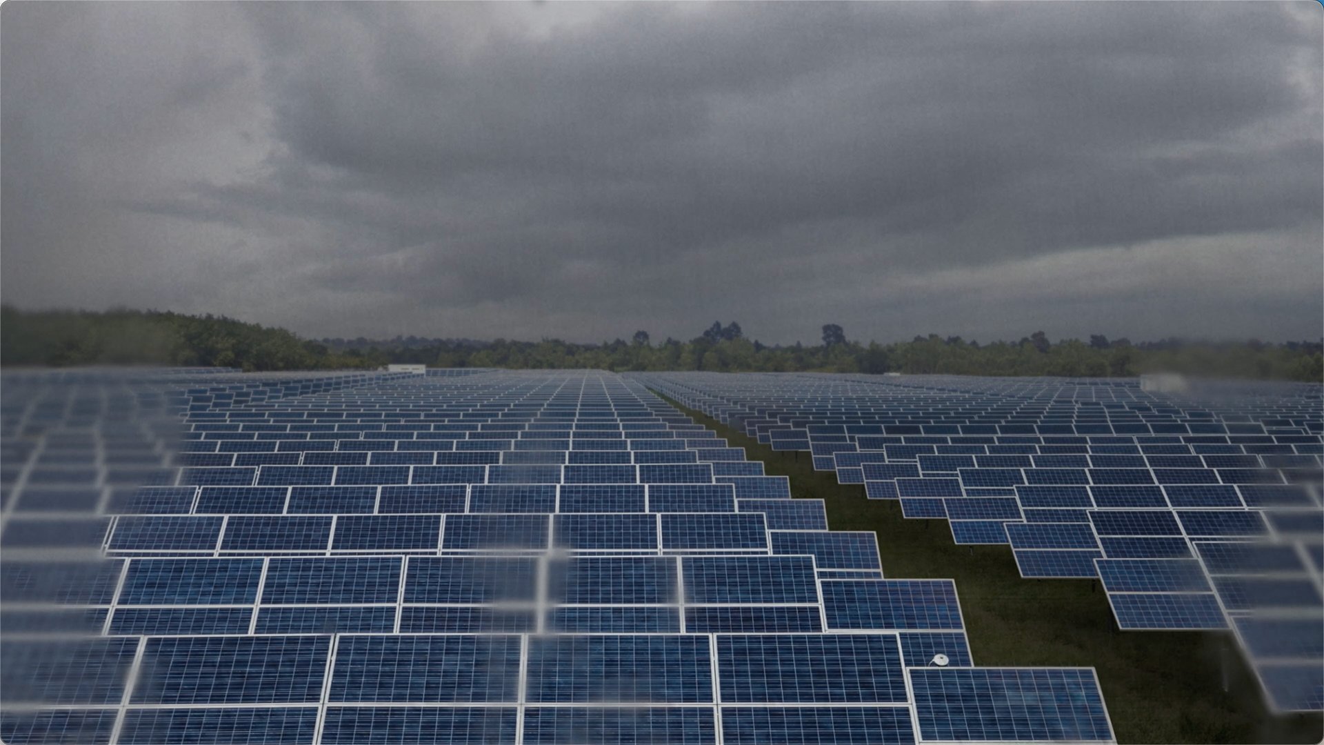 Solar farm during rain storm